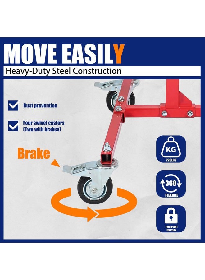 HECASA Adjustable Car Door Installer and Remover Jack Lift Hoist w/Swivel Castors & Straps Hoist Jack Stand Dolly Heavy Duty Auto Body Car Door Floor Jack Stand Steel Red - Image 4
