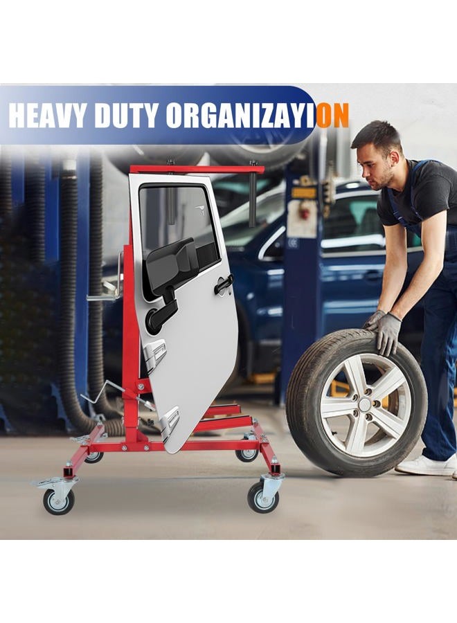 HECASA Adjustable Car Door Installer and Remover Jack Lift Hoist w/Swivel Castors & Straps Hoist Jack Stand Dolly Heavy Duty Auto Body Car Door Floor Jack Stand Steel Red - Image 5