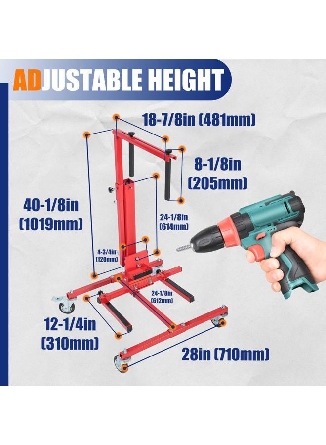 HECASA Adjustable Car Door Installer and Remover Jack Lift Hoist w/Swivel Castors & Straps Hoist Jack Stand Dolly Heavy Duty Auto Body Car Door Floor Jack Stand Steel Red - Image 2