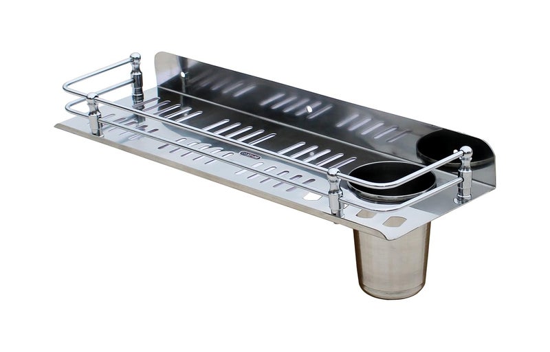 STONE STONE Stainless Steel 3in1 Multipurpose Bathroom ShelfRack/Shelves with Tumbler/Toothbrush Holder for Bathroom Accessories (15x5 inches) - Image 3