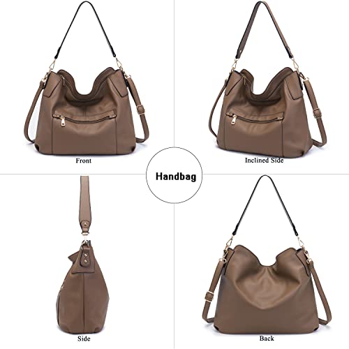 Idesort Large Crossbody Bags Ladies Shoulder Handbags Purse and Wallet Set for Women Hobo Purses Taupe - Image 4