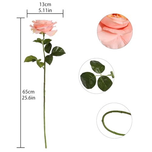 Fqueelvys 2Pcs Fake Austin Rose Peonies Flowers Real Touch Peach Roses with Stems 25.60'' Latex Peony Artificial Flowers for Home Decor Flower Arrangement Wedding Centerpieces Valentine's Day (Peach) - Image 3
