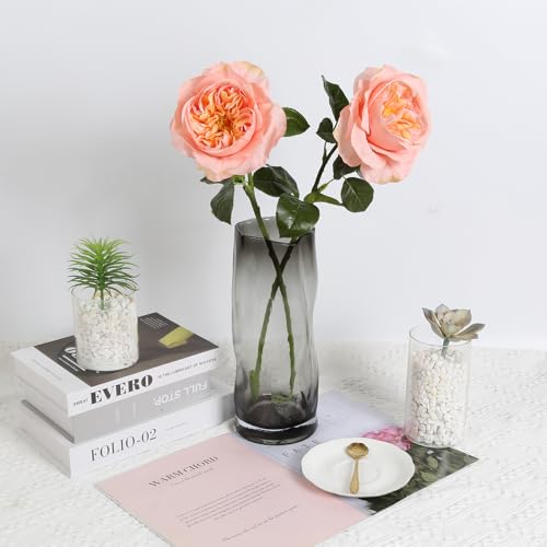 Fqueelvys 2Pcs Fake Austin Rose Peonies Flowers Real Touch Peach Roses with Stems 25.60'' Latex Peony Artificial Flowers for Home Decor Flower Arrangement Wedding Centerpieces Valentine's Day (Peach) - Image 4
