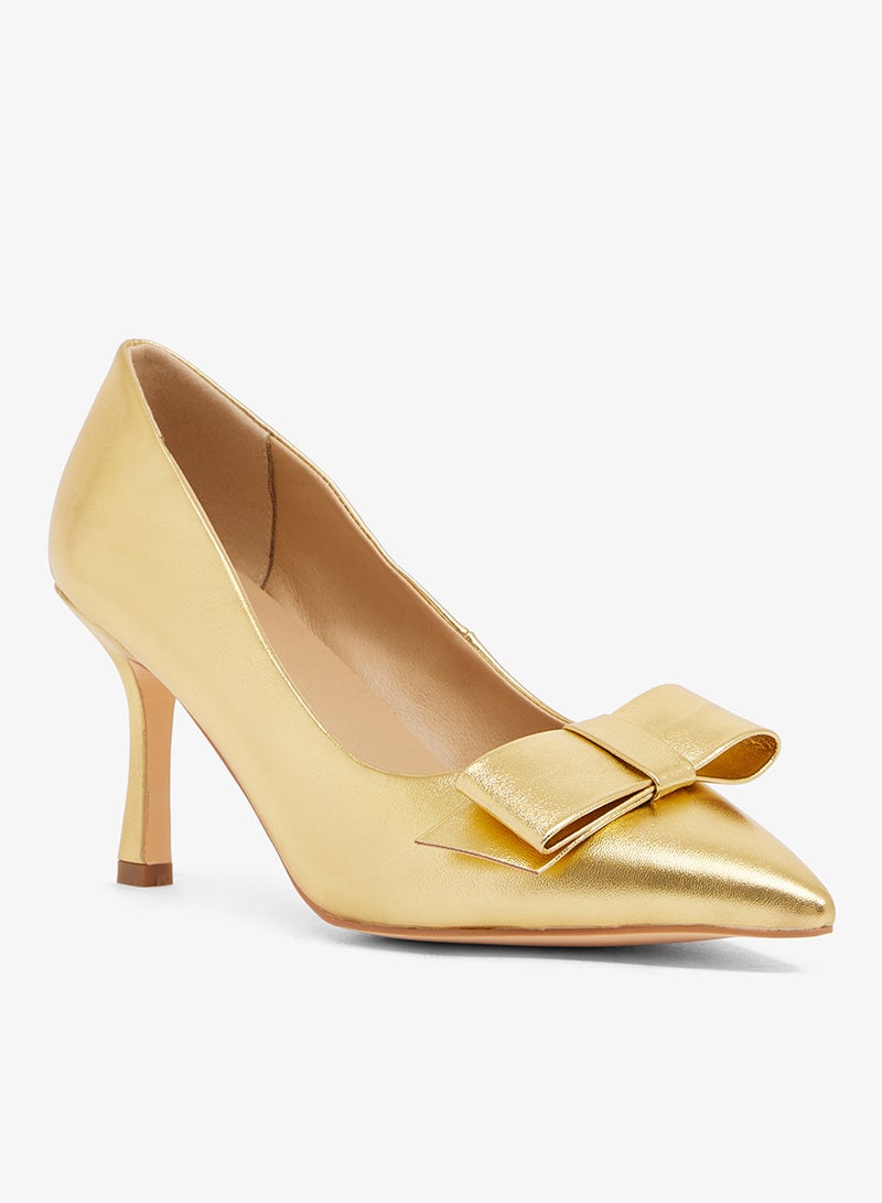 Ella Limited Edition Gold metallic pump with side bow, pointed toe, mid heel - Image 2