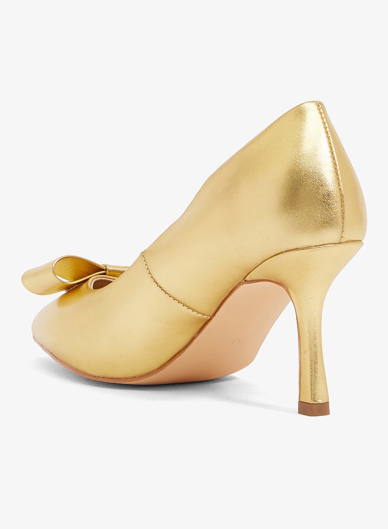 Ella Limited Edition Gold metallic pump with side bow, pointed toe, mid heel - Image 3