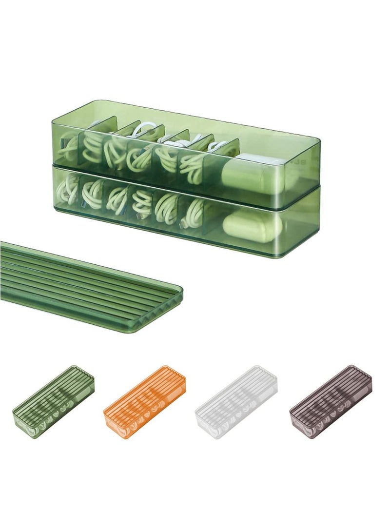 Excefore Double Layer Cable Tidy Box with Lid, 7 Grids Cable Organizer Box, Large Wire Storage Box for Cables, Charger Plug, Power Strips, Transparent Cable Management Box, Free 3M Cable Ties Roll - Image 1