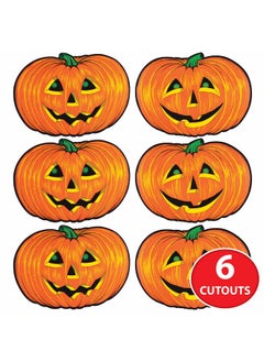 Beistle Beistle 6 Piece Paper Jack-O-Lantern Cut Outs Halloween Party Decorations, Fall Décor, Made in USA Since 1900, 10" x 14", Orange/Yellow/Green  - Image 4