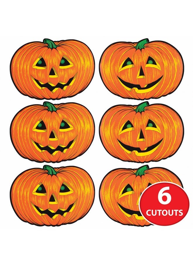 Beistle Beistle 6 Piece Paper Jack-O-Lantern Cut Outs Halloween Party Decorations, Fall Décor, Made in USA Since 1900, 10" x 14", Orange/Yellow/Green  - Image 4