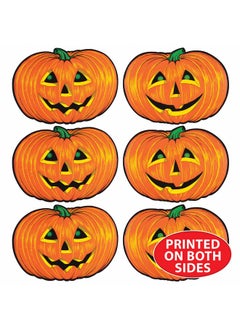 Beistle Beistle 6 Piece Paper Jack-O-Lantern Cut Outs Halloween Party Decorations, Fall Décor, Made in USA Since 1900, 10" x 14", Orange/Yellow/Green  - Image 3