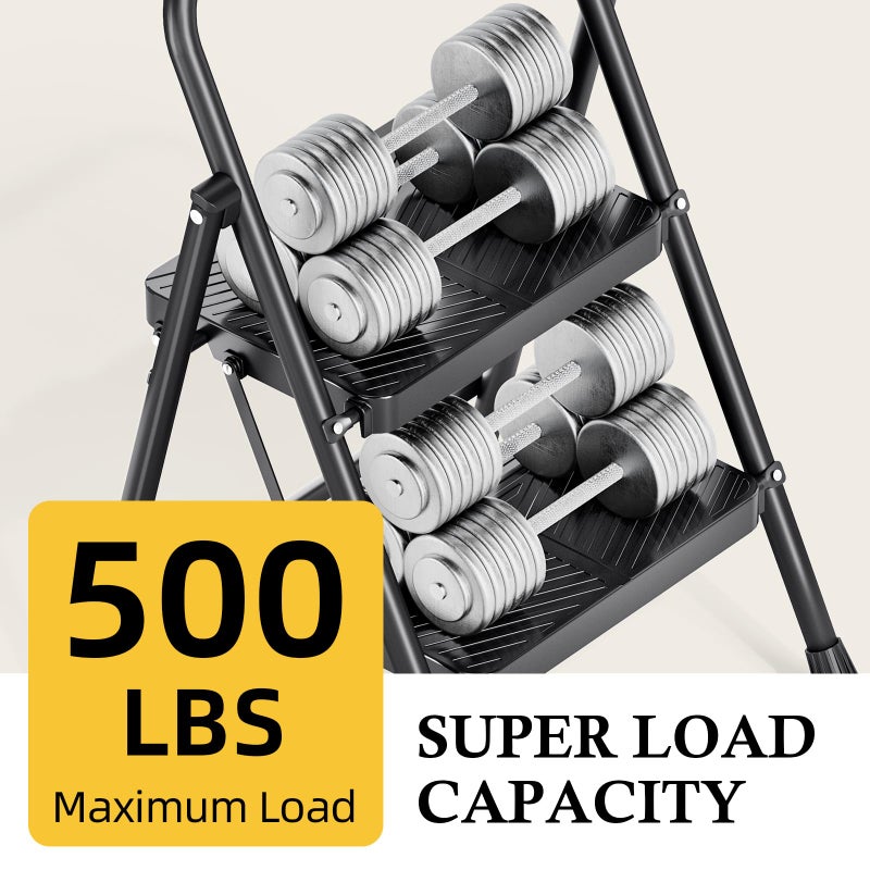 Urackify 2 Step Ladder, Portable Folding Ladder for Multi-Purpose, Home, Kitchen, Heavy Sturdy Steel Step Stool with Handrail, Anti-Slip Wide Pedals, Safe-Lock Design, Pass 500lbs Load Testing, Black - Image 4