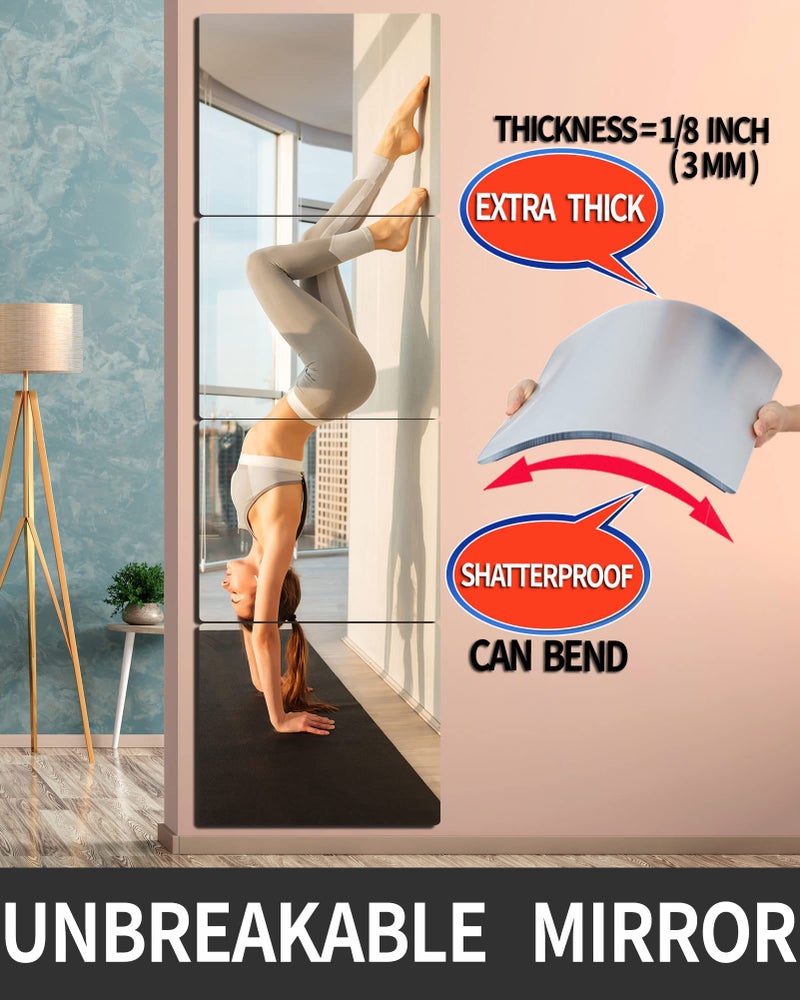 BQRIS Kids Safety Unbreakable Mirror,Acrylic Shatterproof Mirrors Full Length,12"x12"x4 Pack,Children Non Glass Stick on Mirror,Gym Mirror for Home Workout,Bedroom Body Mirrors Wall Dormitory - Image 3
