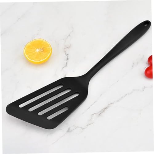 Trifecta Heat Resistant Slot Spatula, Non-Stick Hollow Long Handle Silicone, Kitchen Scraper Wide Pizza Shop Cookware, Slotted Fish Spatula, Easy to Clean (Black, Pack of 1) - Image 5