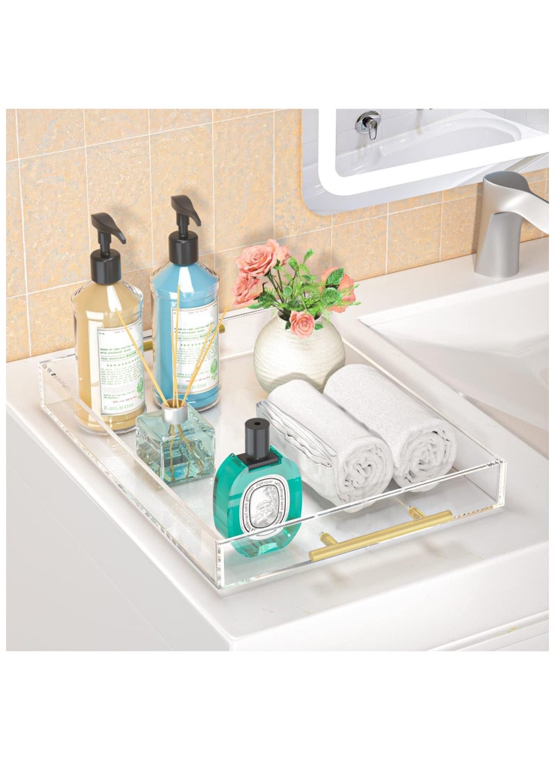 XICEN Acrylic Serving Tray with Handles, Clear Serving Tray, Clear Decorative Stylish Trays for  Coffee Table, Tea, Storage,Serving Food and Breakfast 40*30*5cm  - Image 4