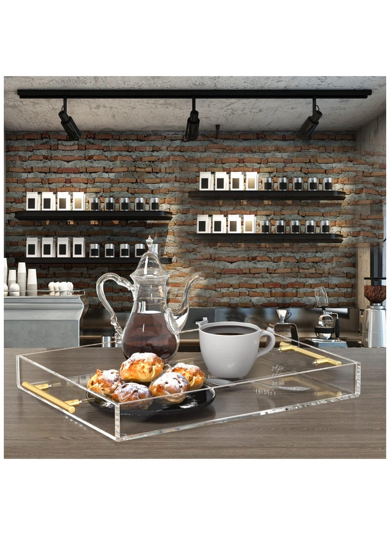 XICEN Acrylic Serving Tray with Handles, Clear Serving Tray, Clear Decorative Stylish Trays for  Coffee Table, Tea, Storage,Serving Food and Breakfast 40*30*5cm  - Image 2
