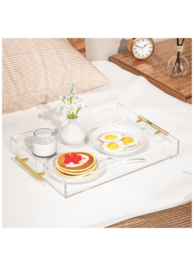 XICEN Acrylic Serving Tray with Handles, Clear Serving Tray, Clear Decorative Stylish Trays for  Coffee Table, Tea, Storage,Serving Food and Breakfast 40*30*5cm  - Image 3
