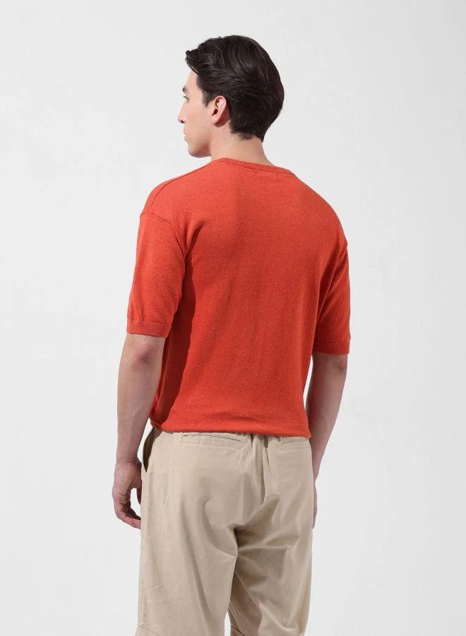 شركة المرآب الهندية Men Oversized Fit Textured Crew Neck Half Sleeves T-Shirt