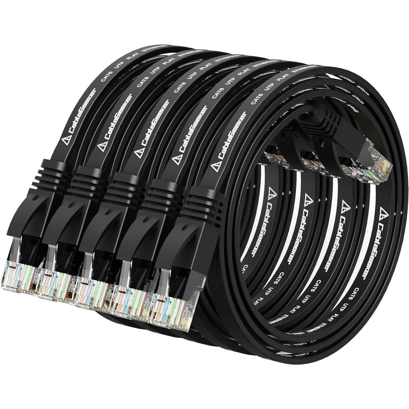 CableGeeker Cat 6 Ethernet Cable 1 ft (5 Pack) (at a Cat5e Price but Higher Bandwidth) Flat Internet Network Cables - Cat6 Ethernet Patch Cable Short - Black Computer Cable with Snagless RJ45 Connectors - Image 1