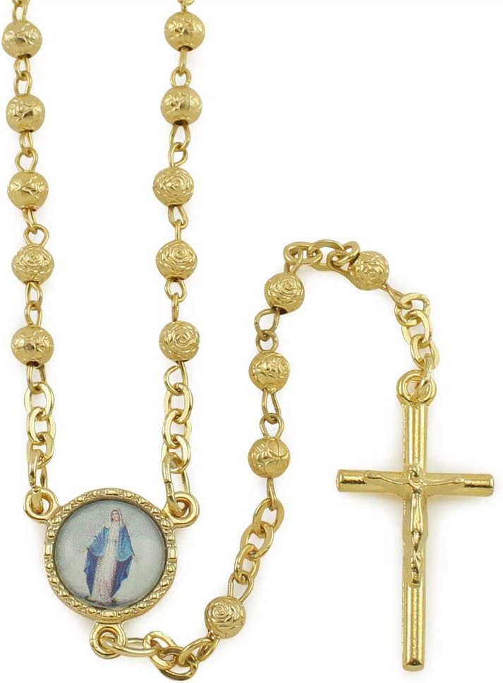 RosaryMart Rosary Rosebud Beads Our Lady of Miracles Gold Tone  - Image 1