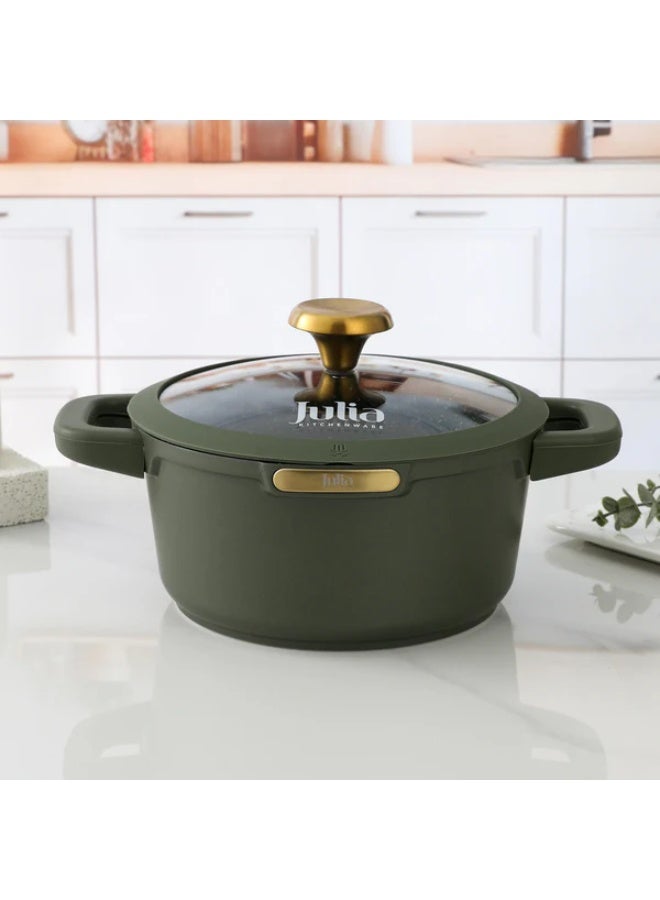 جوليا قِدر جوليا  إيليت توب 28 سم مع غِطاء -  أخضر زيتوني - جرانيت أسود غير لاصق - يدعم الحث الحراري - Image 1