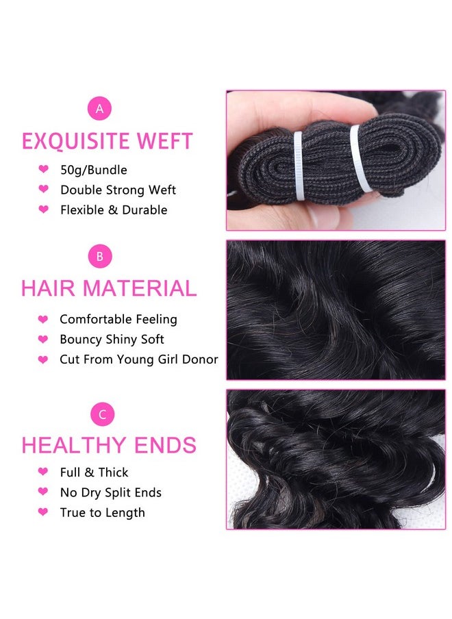 FQ - Deep Water Wave Bundles With Closure Brazilian Deep Short Bob Curly Human Hair 4 Bundles With 4X4X1 Middle Part Lace Closure Wet And Wavy Bundles With Lace Closure 50G/Bundle(10 10 10 10+10) - Image 1
