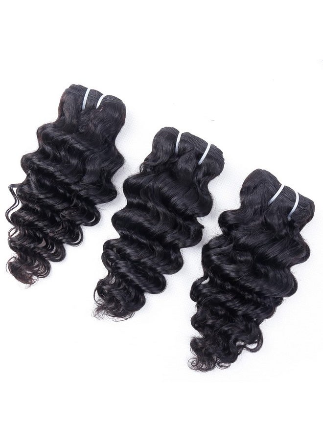 FQ Deep Water Wave Bundles With Closure Brazilian Deep Short Bob Curly Human Hair 4 Bundles With 4X4X1 Middle Part Lace Closure Wet And Wavy Bundles With Lace Closure 50G/Bundle(10 10 10 10+10)  - Image 4