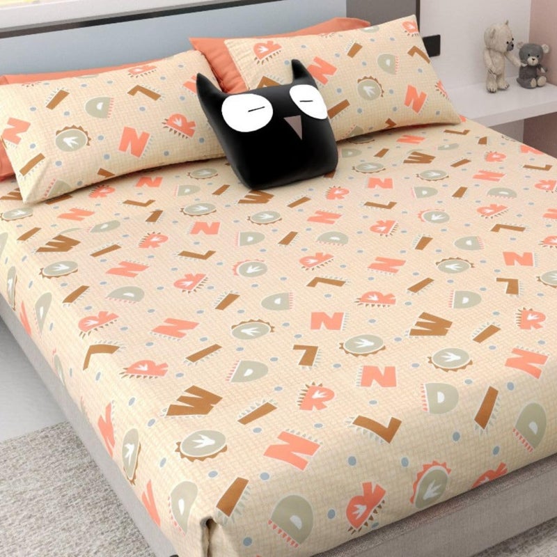 Luxe Layers Pure Cotton Kids King Size Double Bedsheet with Two Pillow Covers 100 X 108 Inches 100 Pure Cotton 300 TC Soft Hypoallergenic Alphabet Print Bed Sheet  - Image 2