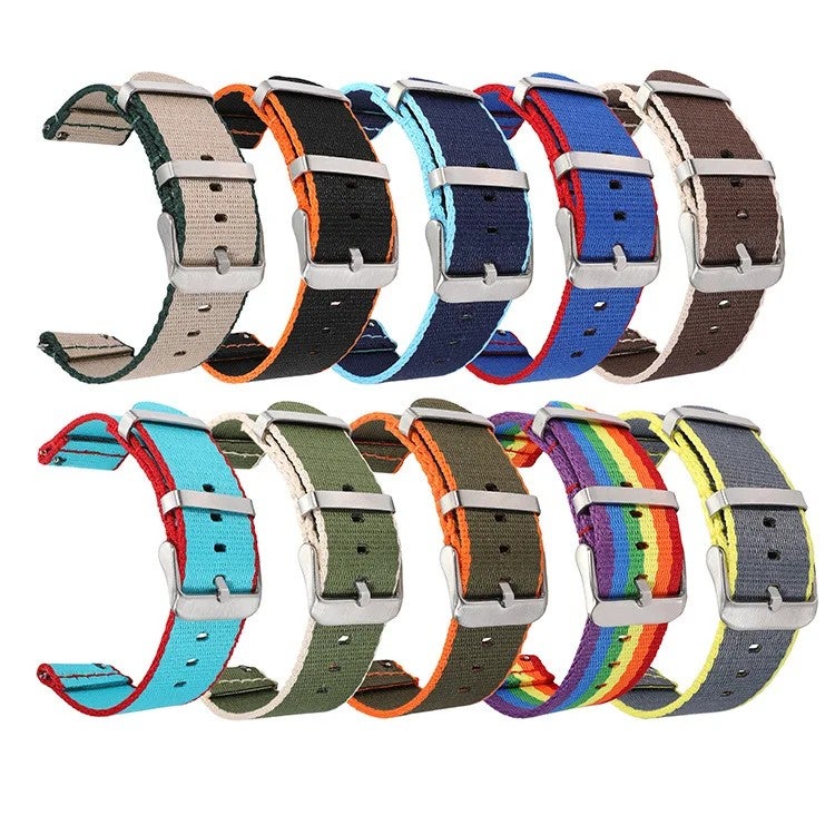 Bluejw 20mm 22mm Classic Stripe Nylon Watch Strap – Quick Release Smooth Seatbelt Replacement Band for Watches - Image 2