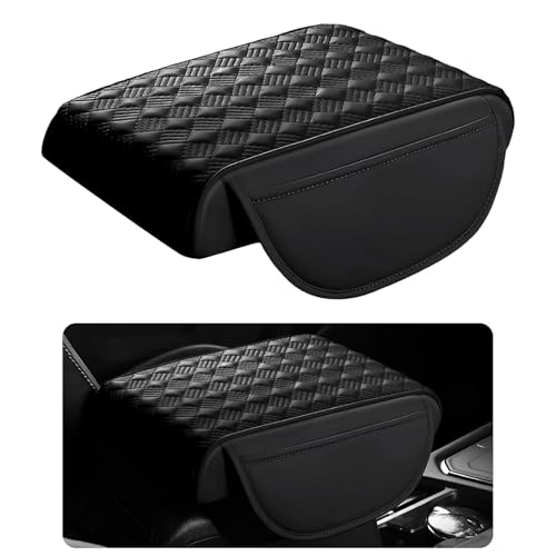 Hbxdeco Car Armrest Cushion 12283 Leather Auto Memory Foam Center Console Pad with Storage Pocket Waterproof AntiScratch Elbow Pillow Armrest Seat Box Protector Universal Fit Black - Image 1