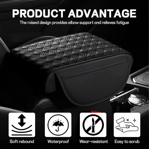 Hbxdeco Car Armrest Cushion 12283 Leather Auto Memory Foam Center Console Pad with Storage Pocket Waterproof AntiScratch Elbow Pillow Armrest Seat Box Protector Universal Fit Black - Image 5