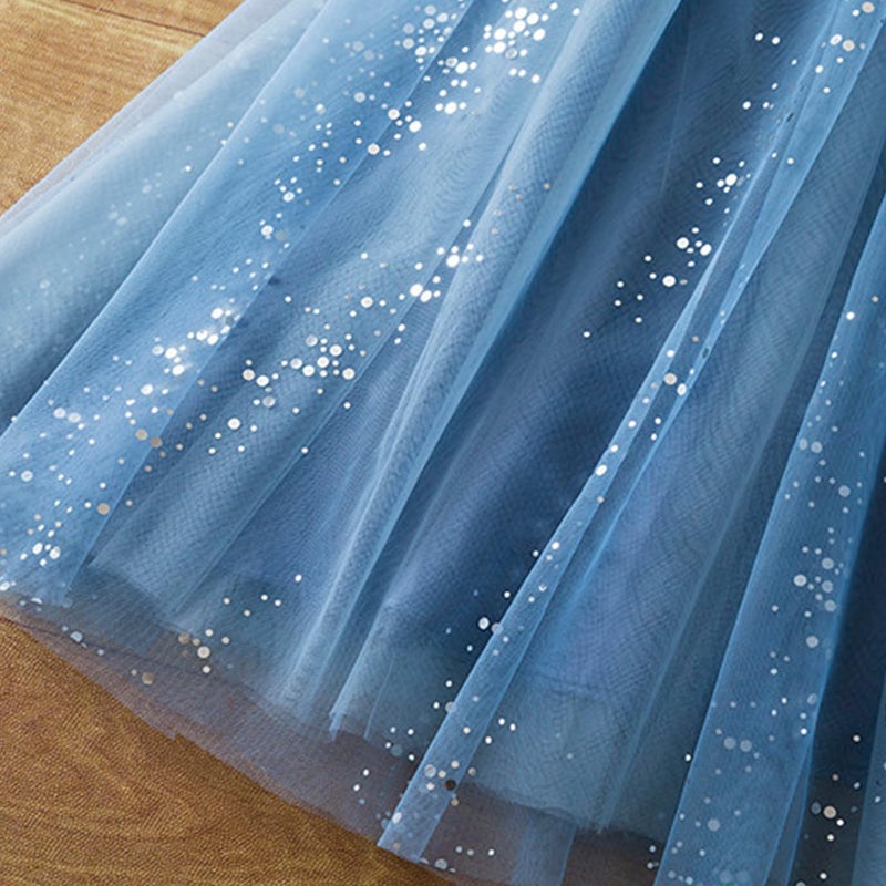 NNJXD Flower Girl Princess Dress Sparkle Dots Tulle Summer Casual Wear 1954 Blue Size(120) 4-5 Years - Image 5