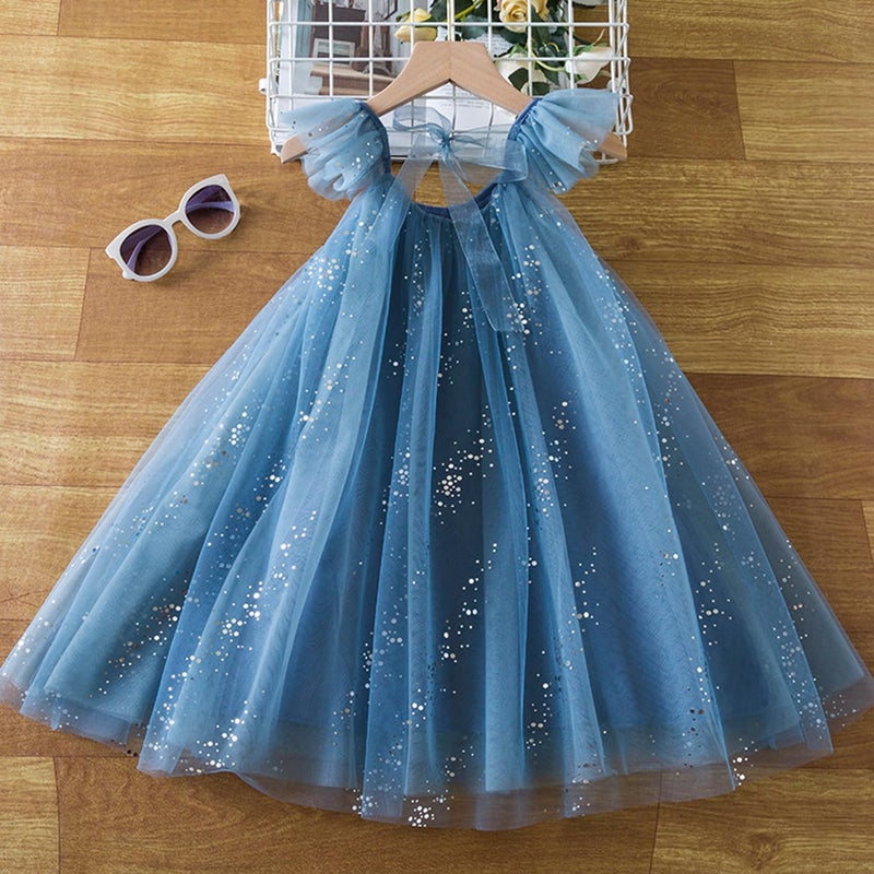 NNJXD Flower Girl Princess Dress Sparkle Dots Tulle Summer Casual Wear 1954 Blue Size(120) 4-5 Years - Image 3