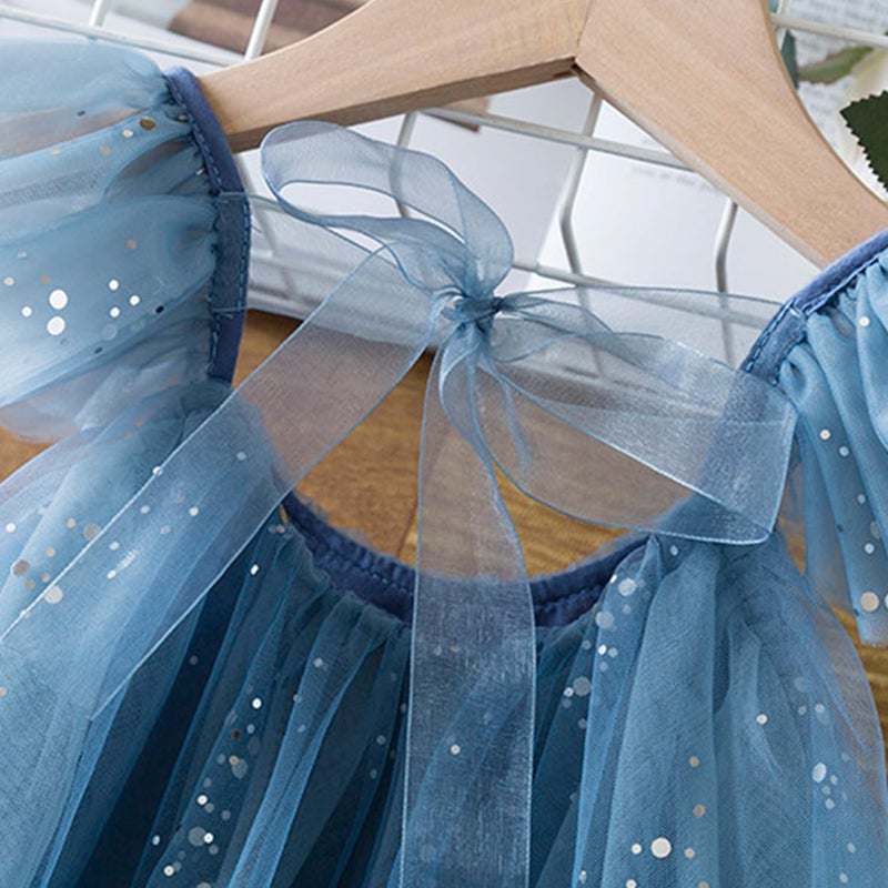 NNJXD Flower Girl Princess Dress Sparkle Dots Tulle Summer Casual Wear 1954 Blue Size(120) 4-5 Years - Image 4