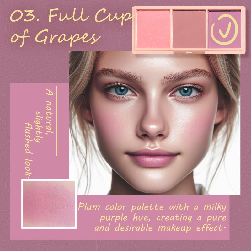 Kootinn 3 Color Matte Pink Blush Palette with Brush, Long Lasting Cheek Makeup, Light and Smooth Blush Powder for Face Beauty - Image 5