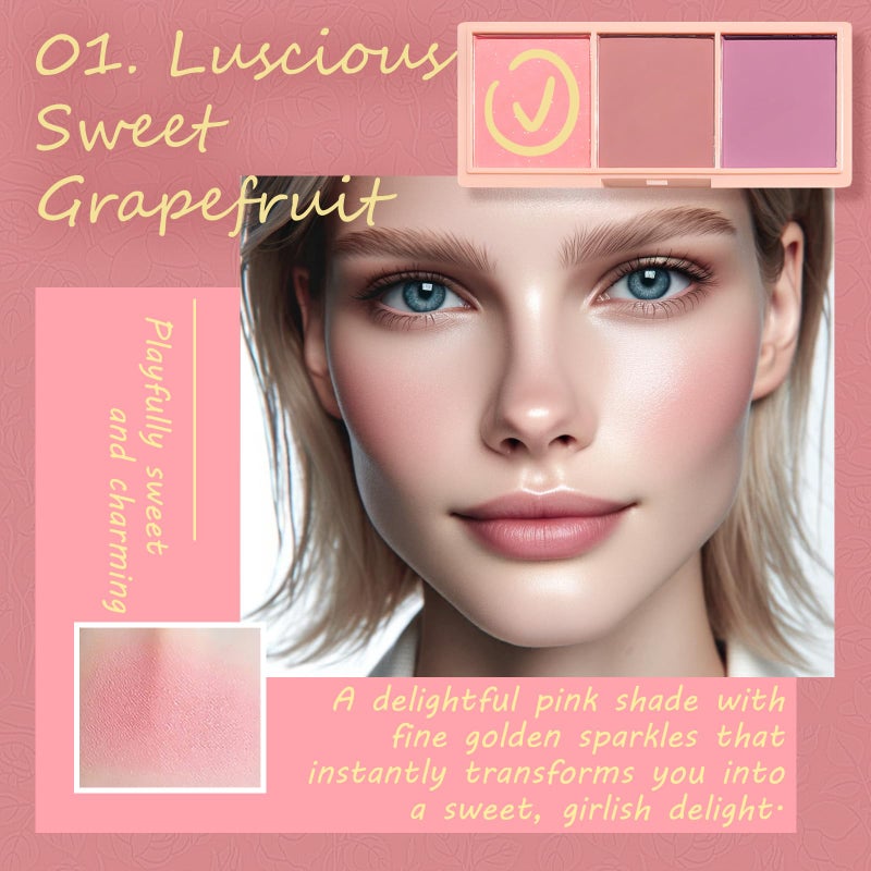 Kootinn 3 Color Matte Pink Blush Palette with Brush, Long Lasting Cheek Makeup, Light and Smooth Blush Powder for Face Beauty - Image 3