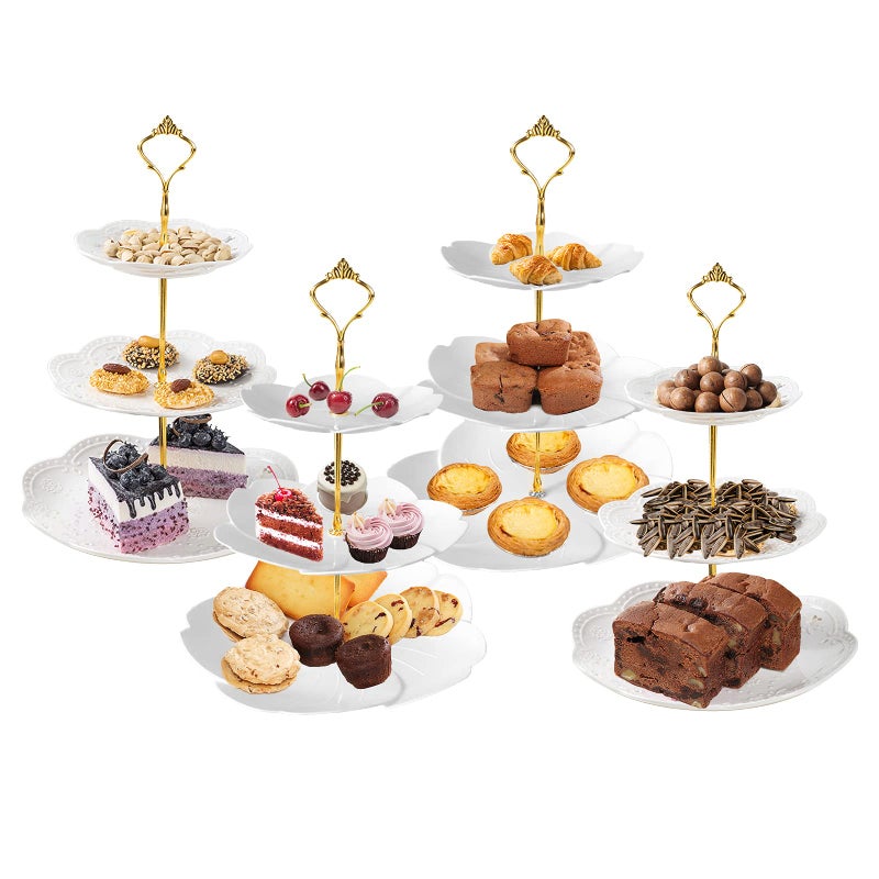 4 Pieces 3 Tier Cupcake Stand European Style 3 Tiered Serving Stand for Cake FruitIncludes 2Pcs SakuraShaped and 2 Pcs Round White Cake Stand for Wedding Birthday Tea Party Baby Shower