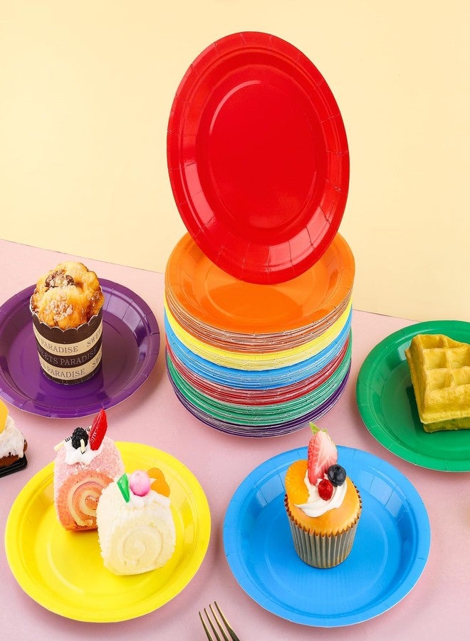 Kochorie 72 Pieces Rainbow Paper Plates 7 Inch Bulk Paper Plates Disposable Colorful Dessert Plates Tableware Table Decors Neon Party Supplies for Birthday, Dinner, Wedding - Image 4