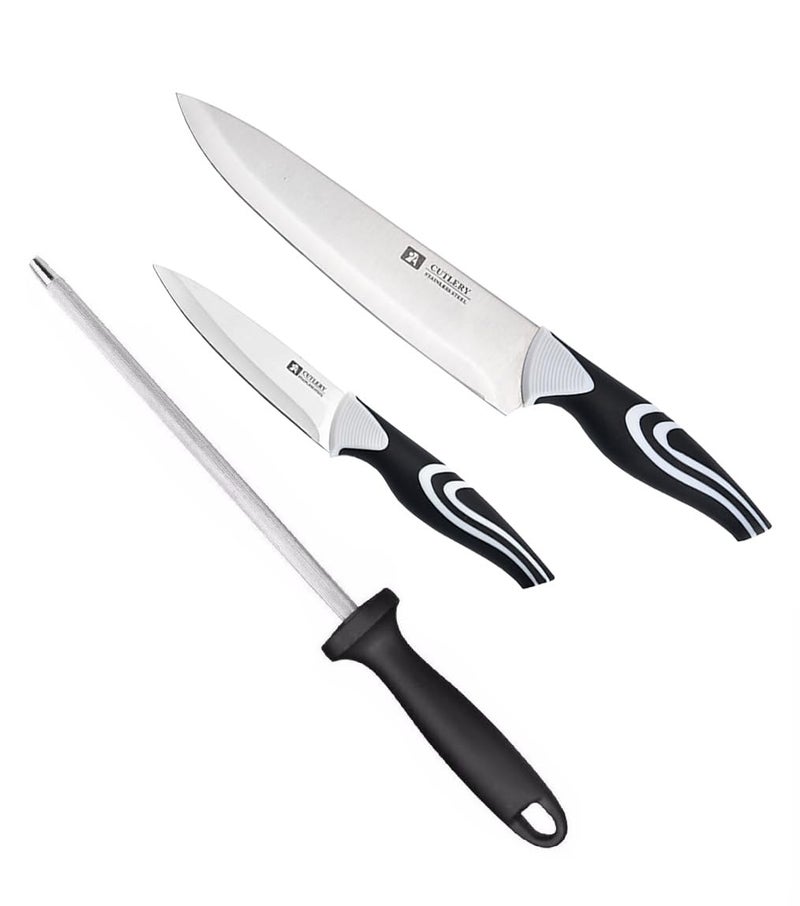 Captoola سكين كيريتسوك الكلاسيكية بطول 8 إنش من كابتولا، سكين ياباني، سكين متعددة الاستخدامات بطول 35 إنش، سكين طهاة محترف مع عصا شحذ، مجموعة من 3 قطع - Image 1