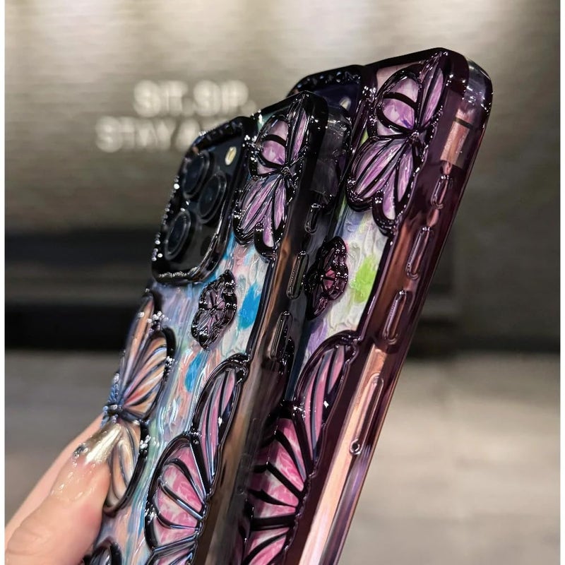 Mobistyle Designed for iPhone 13 Cover| Electroplating Bling Colourful Floral 3D TPU Camera Protection Back Cover Case for Women Girls (Purple) - Image 5