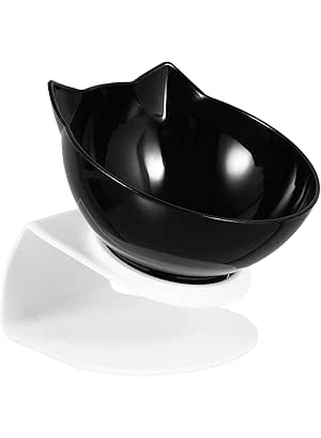 Elevated Cat Bowl Tilted Design Neck Protection Black Pet Food Feeder - Image 1