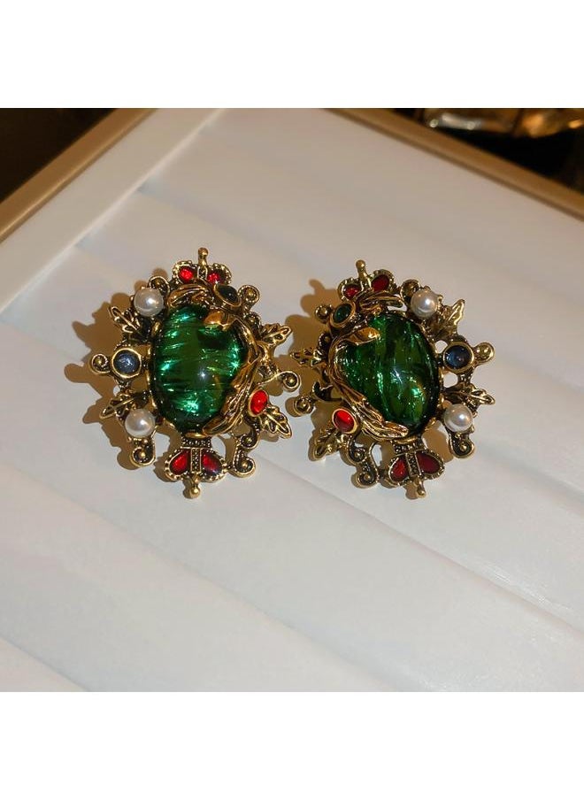 نيبمينينت Zhonggu Vintage Jewelry 925 Silver Needle Earrings Niche Light Luxury High Sense Temperament Female 