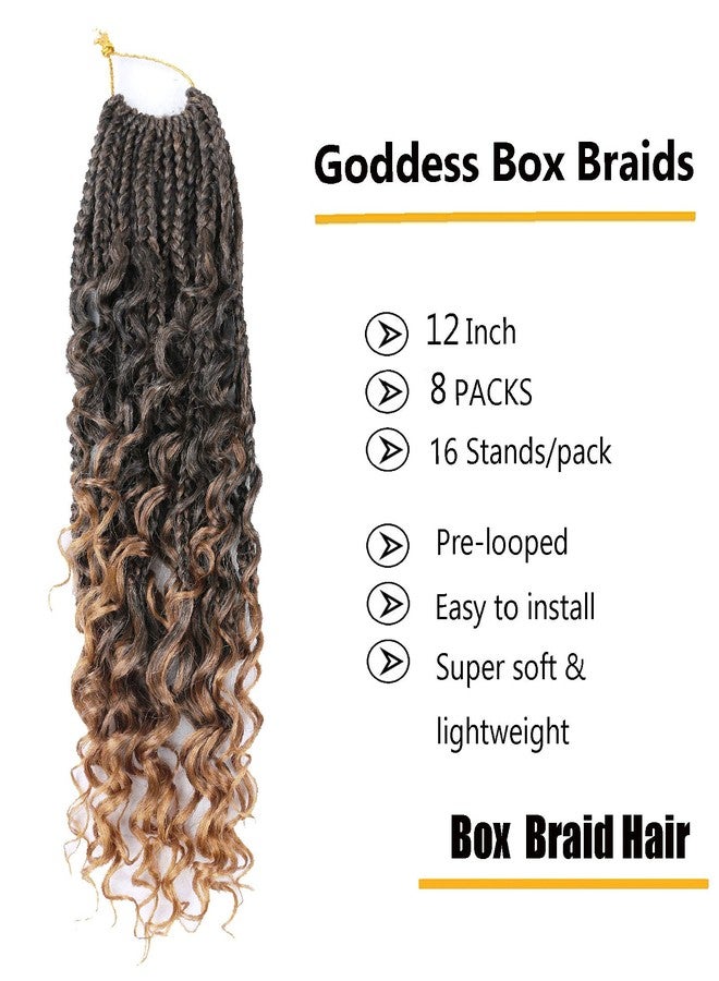 LMZIM 12 Inch Goddess Box Braids Crochet Hair Bohomian Crochet Box Braids Curly Ends 8 Pack 3X Crochet Braids Synthetic Braiding Hair Extension (12inch(pack of 8), T1B/27） - Image 2
