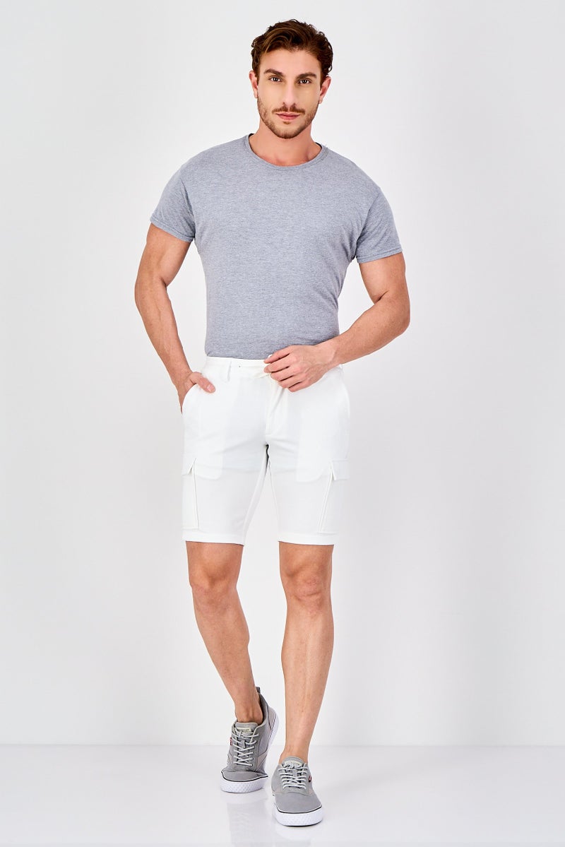 Celio Men Solid Cargo Short, White - Image 4