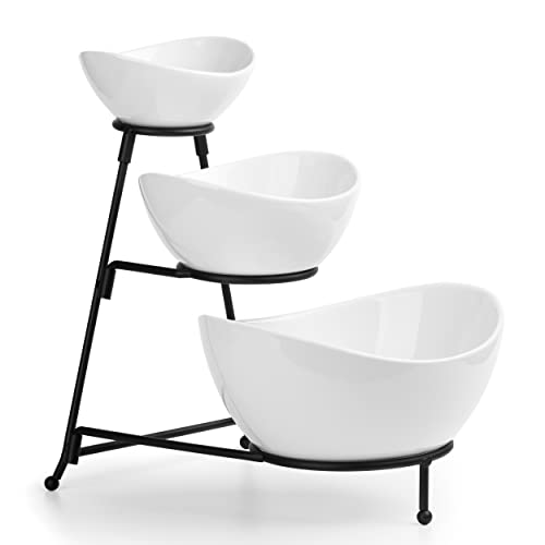 طقم صينية تقديم ثلاثية الطبقات LAUCHUH مع وعاء تقديم بيضاوي للرقائق والصلصات، طبق تقديم للترفيه في عيد الحب، عيد الشكر، عيد الميلاد، الحلويات، المقبلات، الحلوى، الخضار باللون الأسود