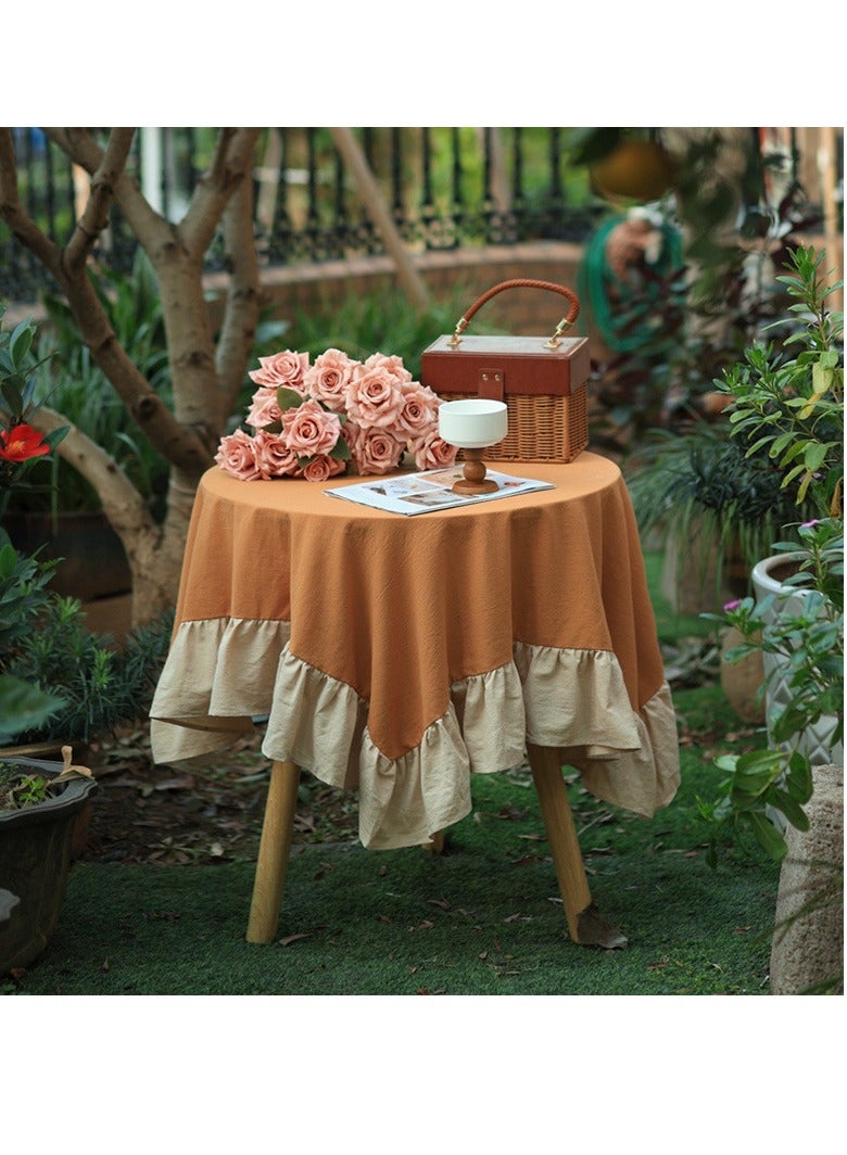 general American retro tablecloth pure cotton lotus leaf lace Lolita round table cloth light luxury high-end coffee table cover cloth meal - Image 1