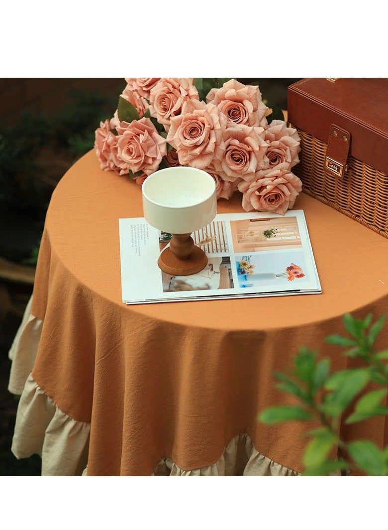 general American retro tablecloth pure cotton lotus leaf lace Lolita round table cloth light luxury high-end coffee table cover cloth meal - Image 2