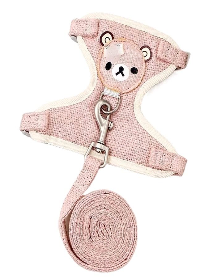 سترة شد للحيوانات الأليفة، حزام صدر ملون على شكل دب كرتوني، سلسلة للكلاب أثناء المشي، حبل للكلاب الصغيرة والمتوسطة الحجم، إكسسوارات القطط باللون الوردي - Image 3