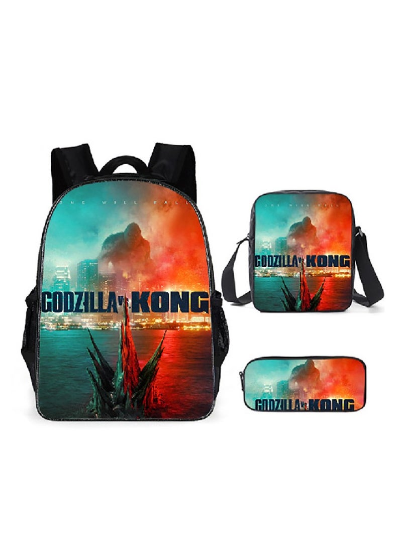 Godzilla Children's leisure load reducing large capacity printed backpack for elementary school students, 3-piece set - Image 1