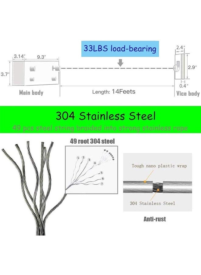 DUNISO Retractable Clothesline，Wall Mount Laundry Line， Adjustable Stainless Steel Clothes Line,Double Rope，Used for Indoor，Outdoor，Hotels，4.2m，Silver  - Image 5