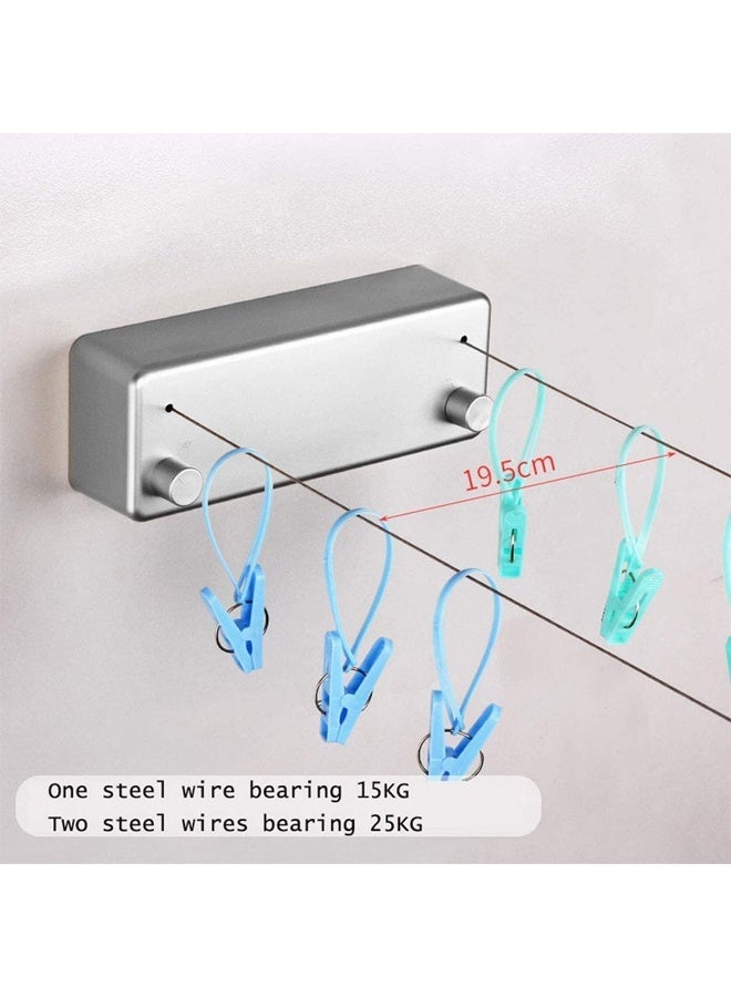 DUNISO Retractable Clothesline，Wall Mount Laundry Line， Adjustable Stainless Steel Clothes Line,Double Rope，Used for Indoor，Outdoor，Hotels，4.2m，Silver  - Image 2