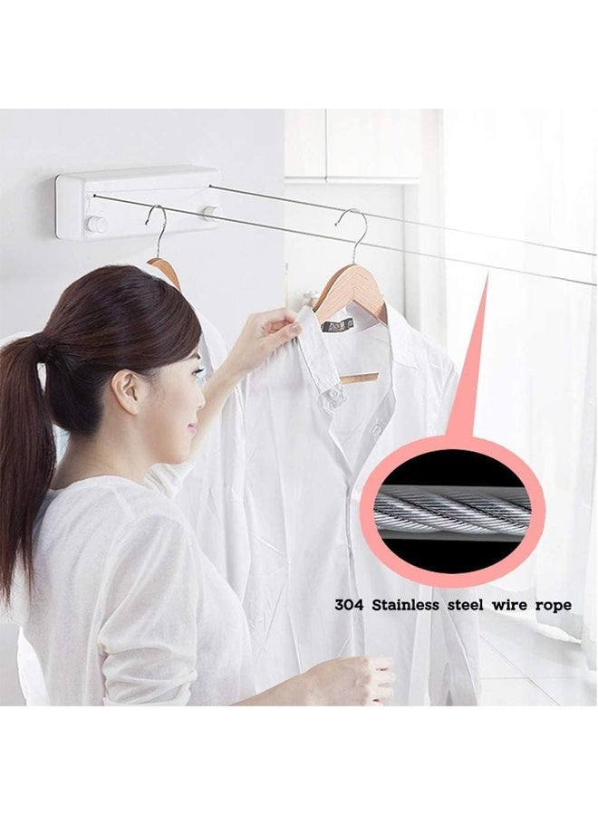 DUNISO Retractable Clothesline，Wall Mount Laundry Line， Adjustable Stainless Steel Clothes Line,Double Rope，Used for Indoor，Outdoor，Hotels，4.2m，Silver  - Image 4